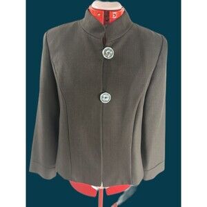 PERCEPTIONS PETITE Size 8 8P Brown 2 Button Blazer Shoulder Pads Long Sleeve